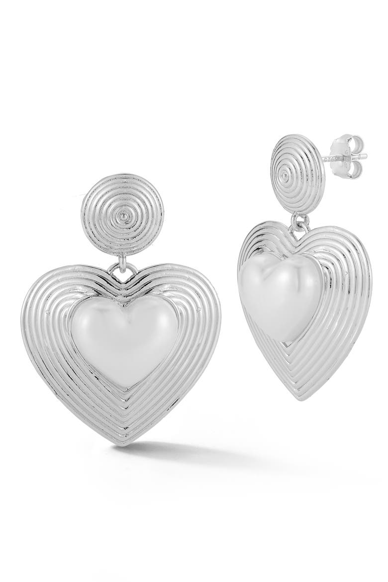 Faux Pearl Heart Drop Earrings, Main, color, SILVER