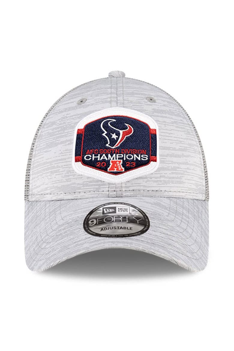 Men's New Era  Heather Gray Houston Texans 2023 AFC South Division Champions Locker Room Trophy Collection 9FORTY Trucker Adjustable Hat, Alternate, color, Heather Gray
