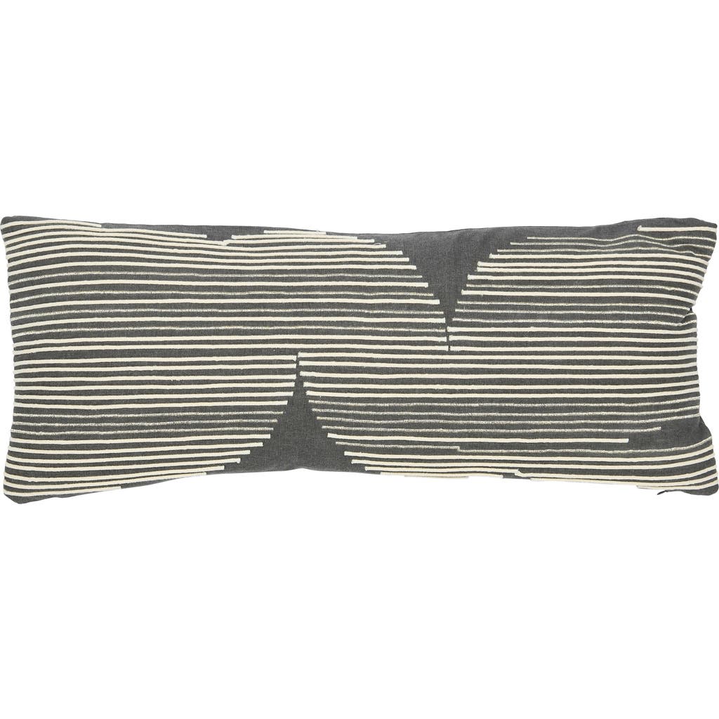 Storied Home Cotton Lumbar Pillow With Gold Thread Embroidery And Rope Applique In Gray