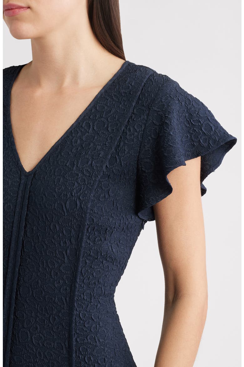 Flutter Sleeve Jacquard Cocktail Dress, Alternate, color, NAVY