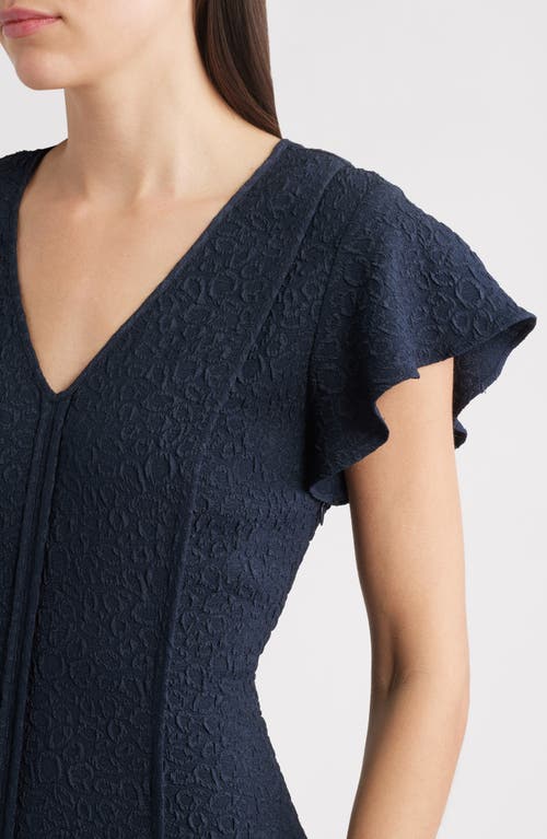 Mila Mae Flutter Sleeve Jacquard Cocktail Dress In Blue