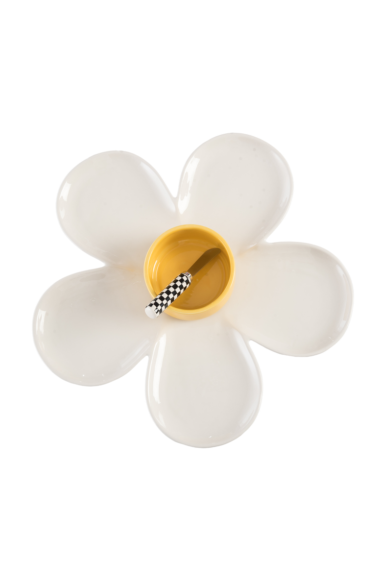 Totalee Gift Daisy Platter & Bowl w/ Spreader Set of 3 Ceramic White 7.6 oz, Alternate, color, 