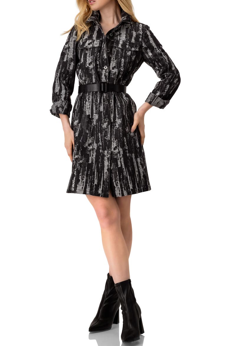 Abstract Denim Long Jacket, Alternate, color, Black