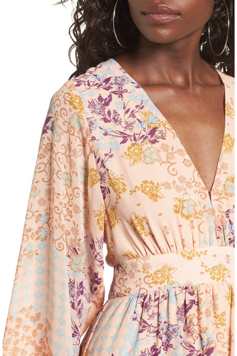 Viola Bell Sleeve Maxi Dress, Alternate, color, BEIGE PATCHWORK