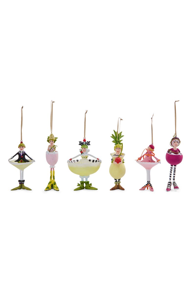MACKENZIE CHILDS Set of 6 Patience Brewster Mini Cocktail Ornaments, Main, color, Multi Yellow