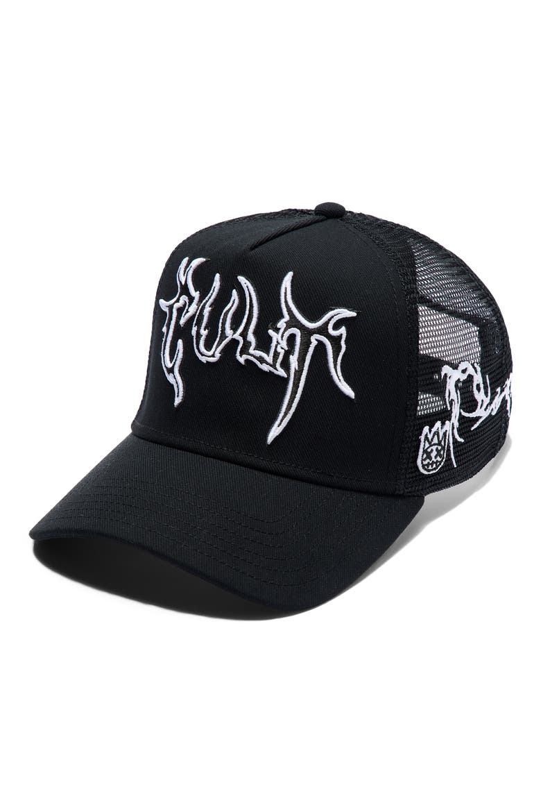 Raven Logo Trucker Hat, Main, color, BLACK