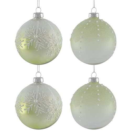 Northlight Snowflakes Shiny Glass Ball Christmas Ornaments In Green