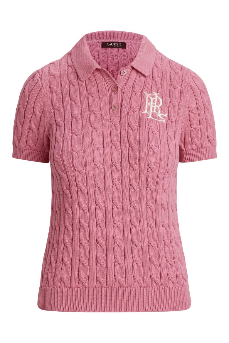 Embroidered Cable Cotton Polo Sweater, Alternate, color, ROSE MAUVE