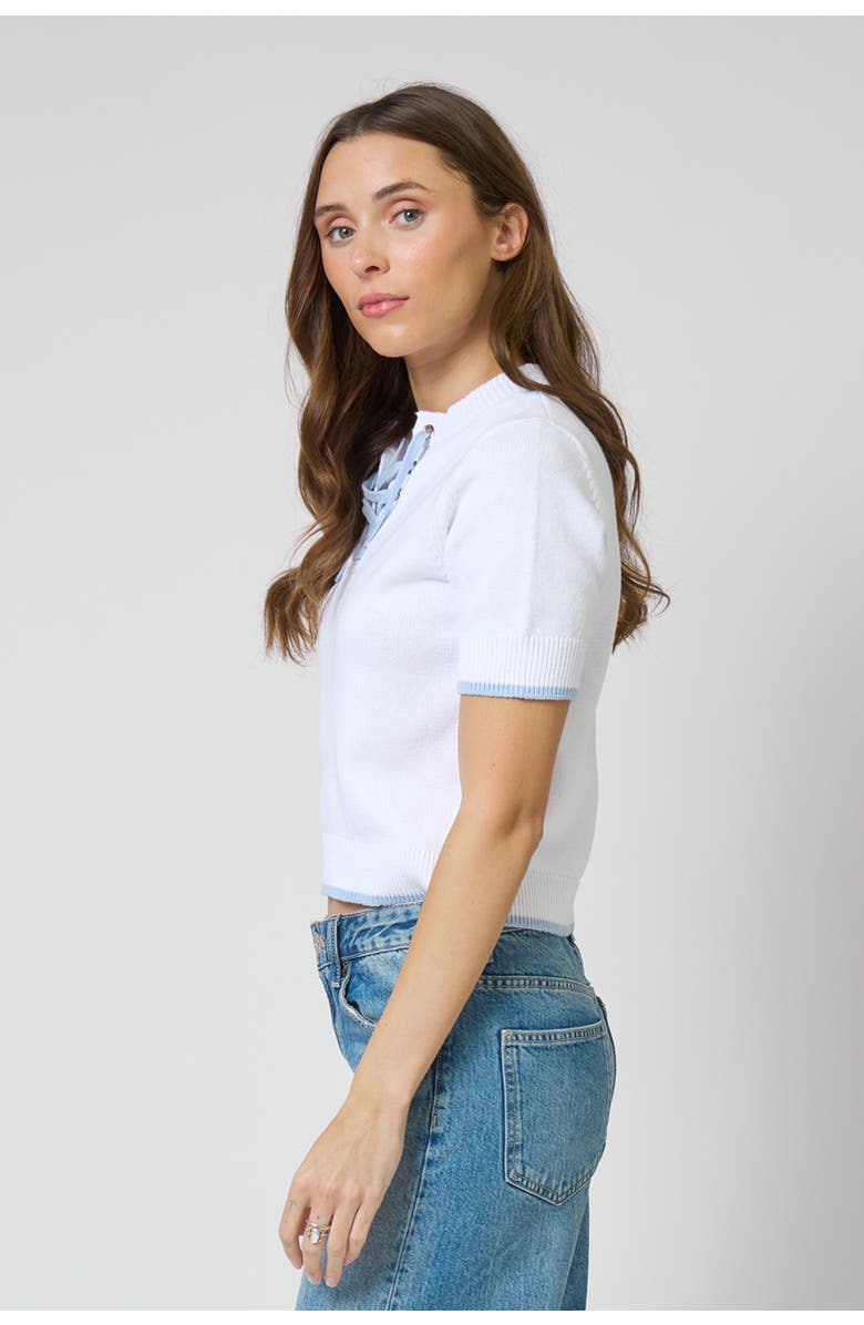 Central Park West Birdie Lace Up Tee, Alternate, color, White Multi