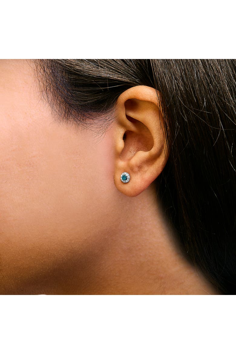 Silver 1/3 Cttw White and Blue Diamond Halo Stud Earring, Alternate, color, Silver