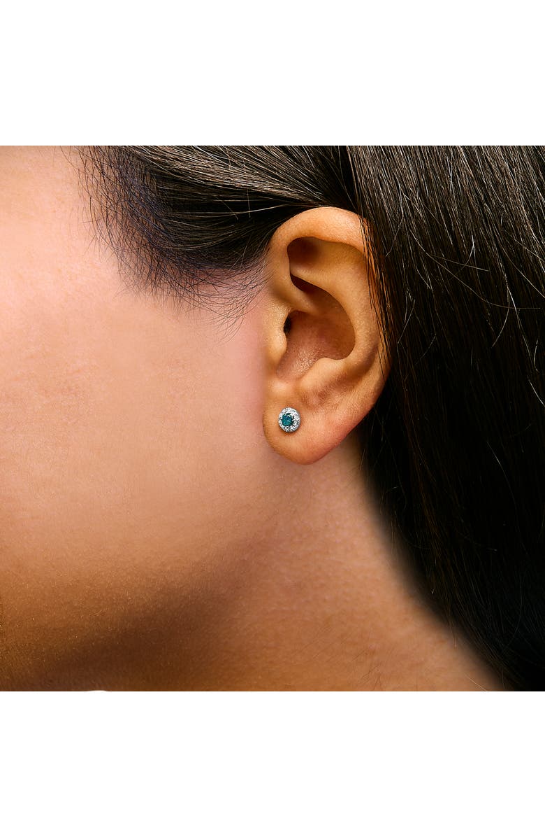 Haus of Brilliance Silver 1/3 Cttw White and Blue Diamond Halo Stud Earring, Alternate, color, Silver