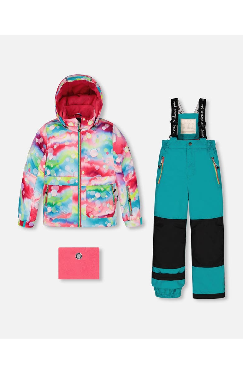 Deux par Deux Girl's Two Piece Snowsuit Printed Bubbles And Turquoise, Main, color, Viridian Green