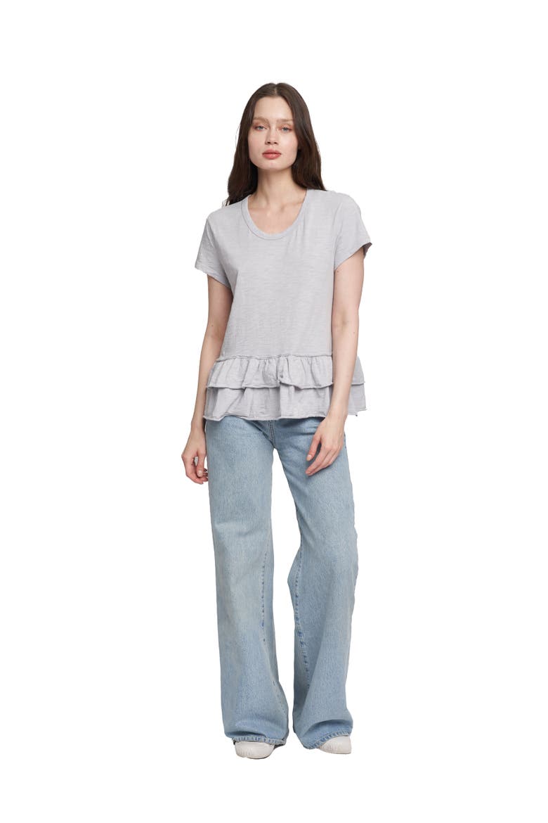 Short Sleeve Double Tier Mock Hem Crew, Alternate, color, White