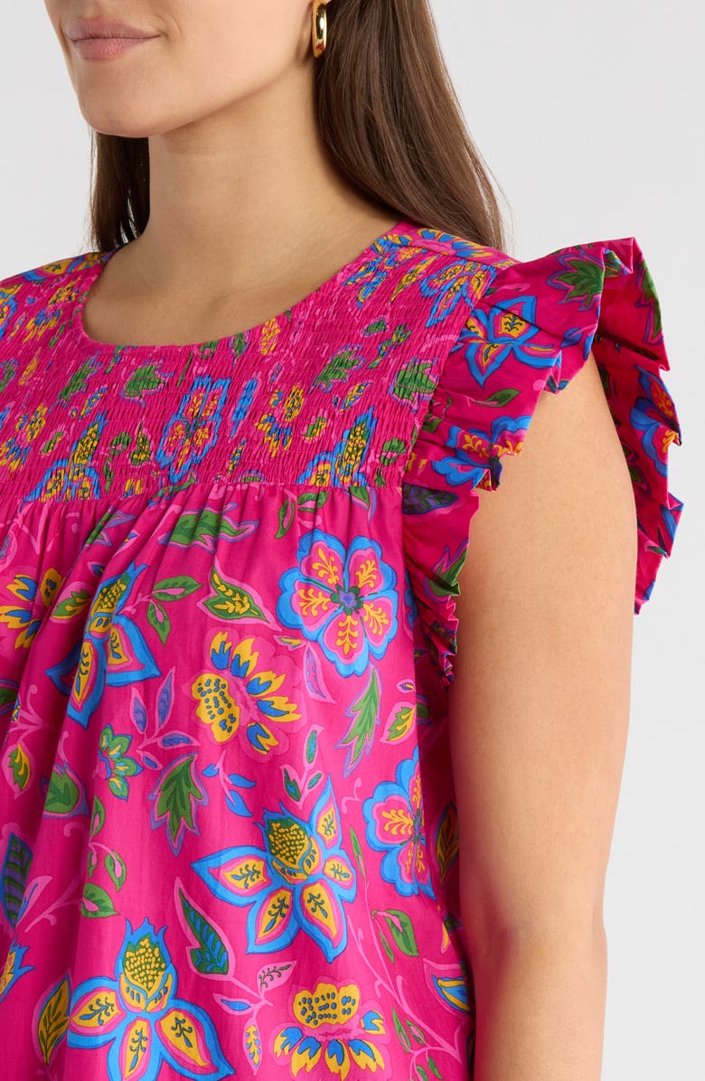 SUGARLIPS Signy Floral Print Ruffle Top, Alternate, color, Magenta-Mult