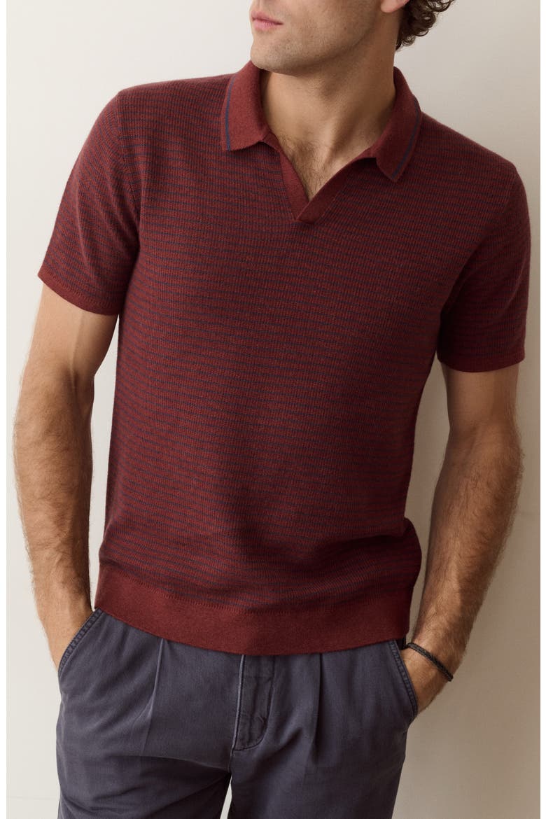 Liam Striped Cotton & Merino Wool Sweater Polo, Main, color, RED/ NAVY STRIPE