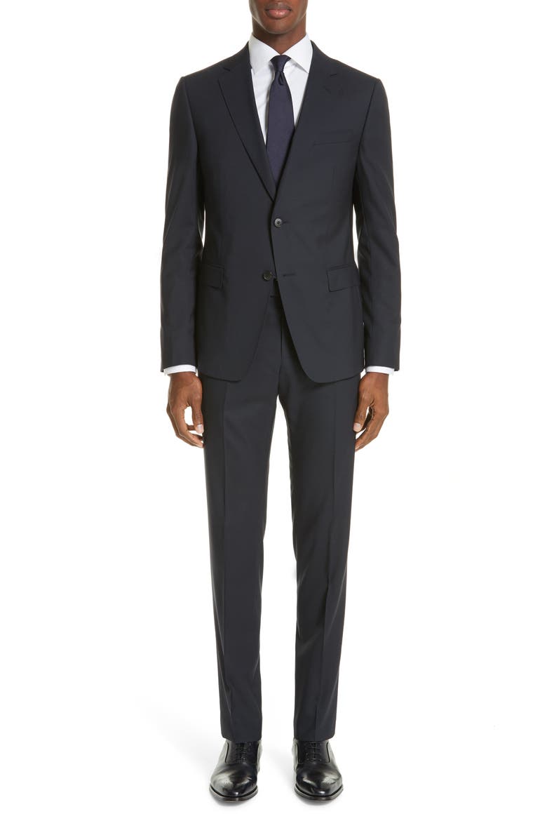 Trim Fit Solid Wool Travel Suit, Main, color, NAVY