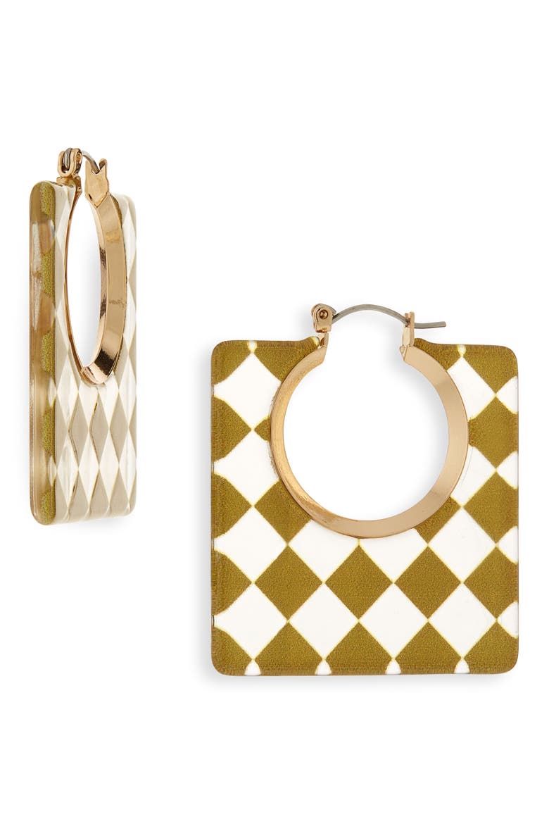 Square Resin Checked Earrings, Main, color, LIME GREEN