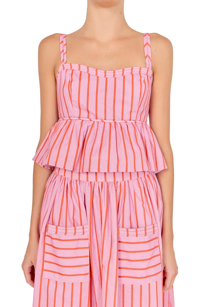 Stripe Ruffle Hem Cotton Top, Alternate, color, PINK/ ORANGE