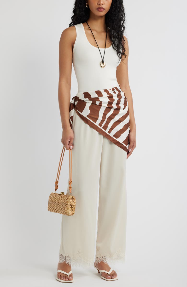 Open Edit Lace Trim Satin Pants, Alternate, color, Ivory Dove