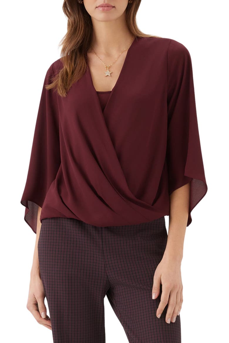 Draped Front Crossover Top, Main, color, WINE