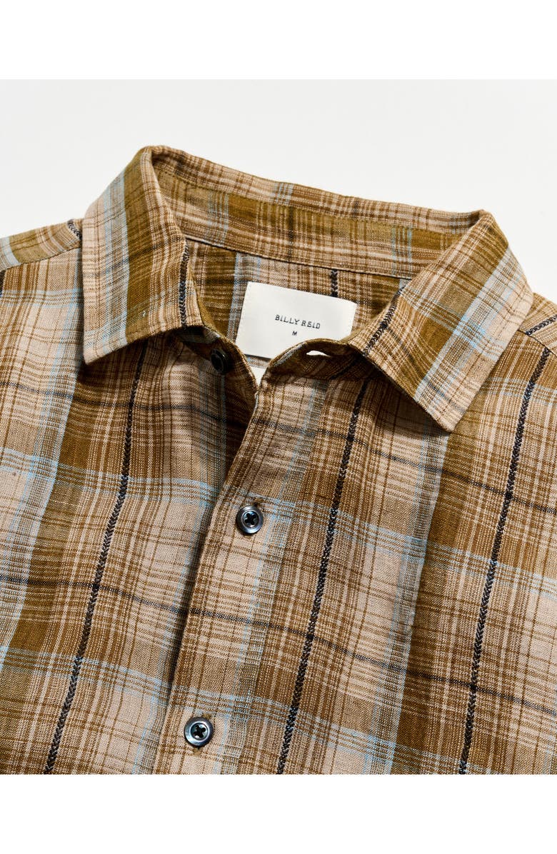 Billy Reid Cedar Dobby Plaid Linen Button-Up Shirt, Alternate, color, Olive Multi