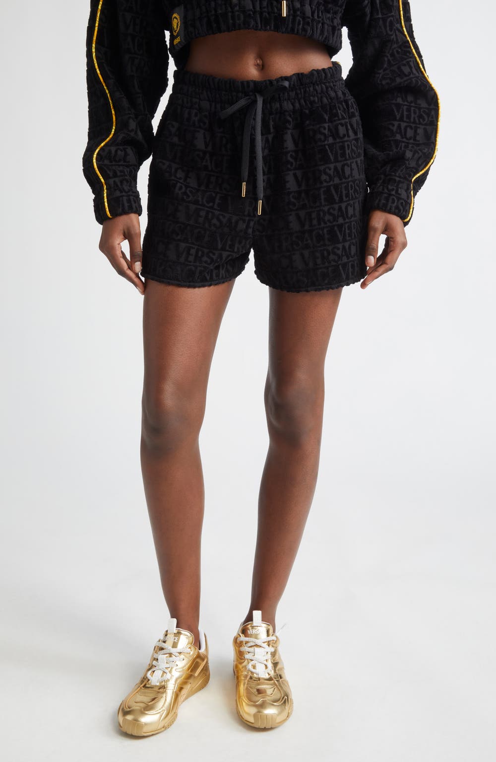 I Heart Baroque Terry Cloth Shorts, color, BLACK-GOLD