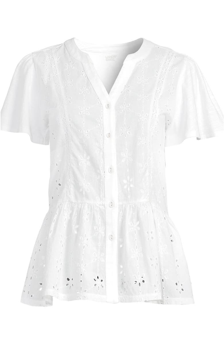 Lands' End Short Sleeve Mixed Media Eyelet Top, Alternate, color, White