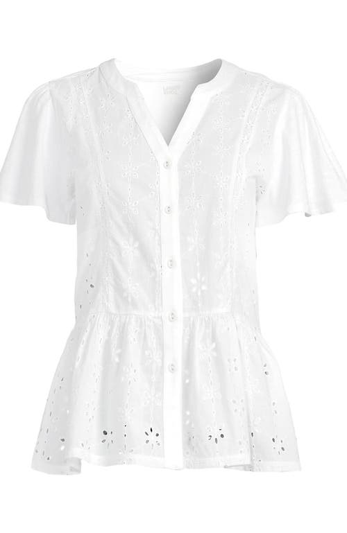 LANDS' END LANDS' END SHORT SLEEVE MIXED MEDIA EYELET TOP