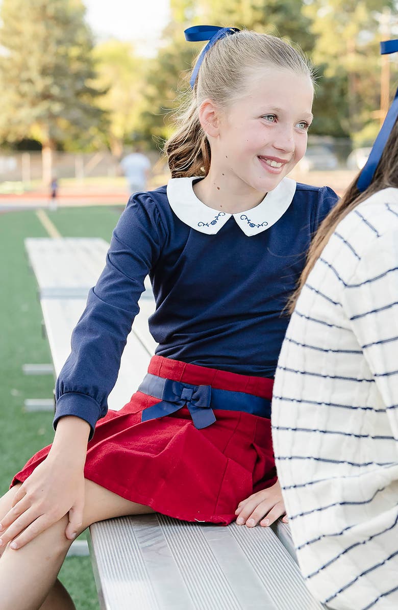 Hope & Henry Kids' Organic Brushed Cotton Pleated Skirt with Bow, Alternate, color, Dark Red