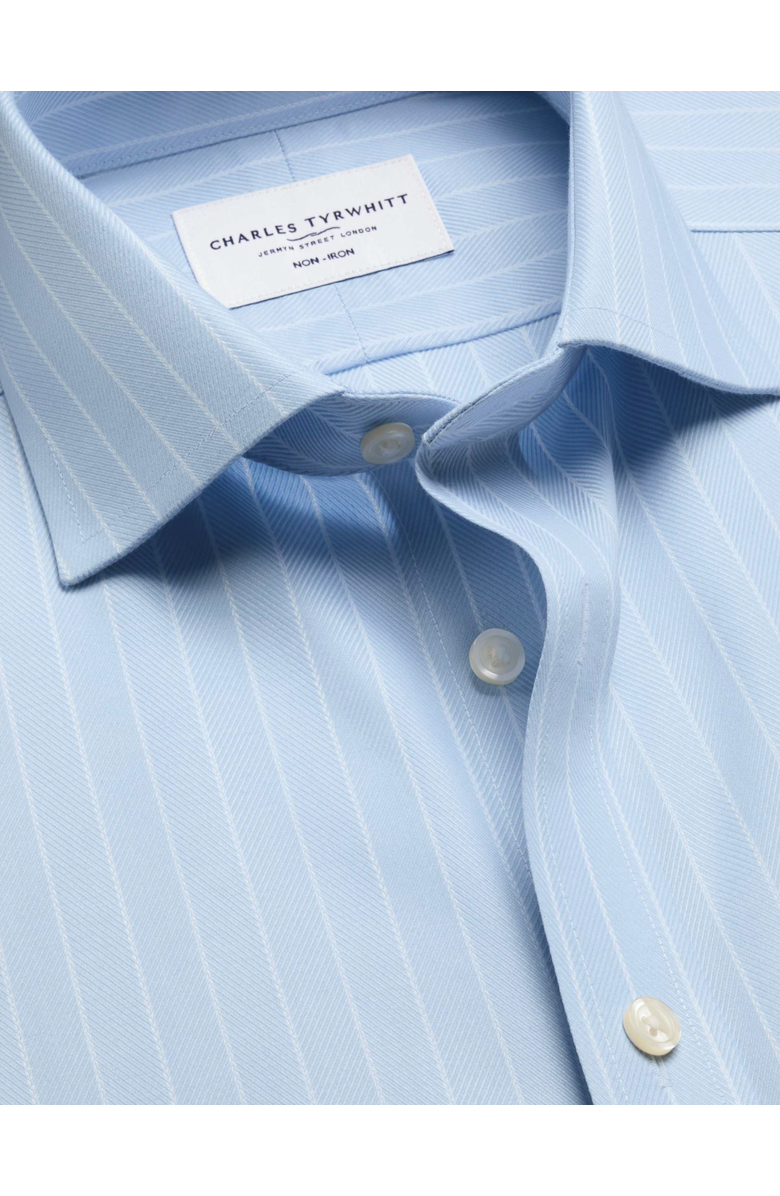 Charles Tyrwhitt Non-iron Striped Herringbone Shirt, Alternate, color, Light Blue