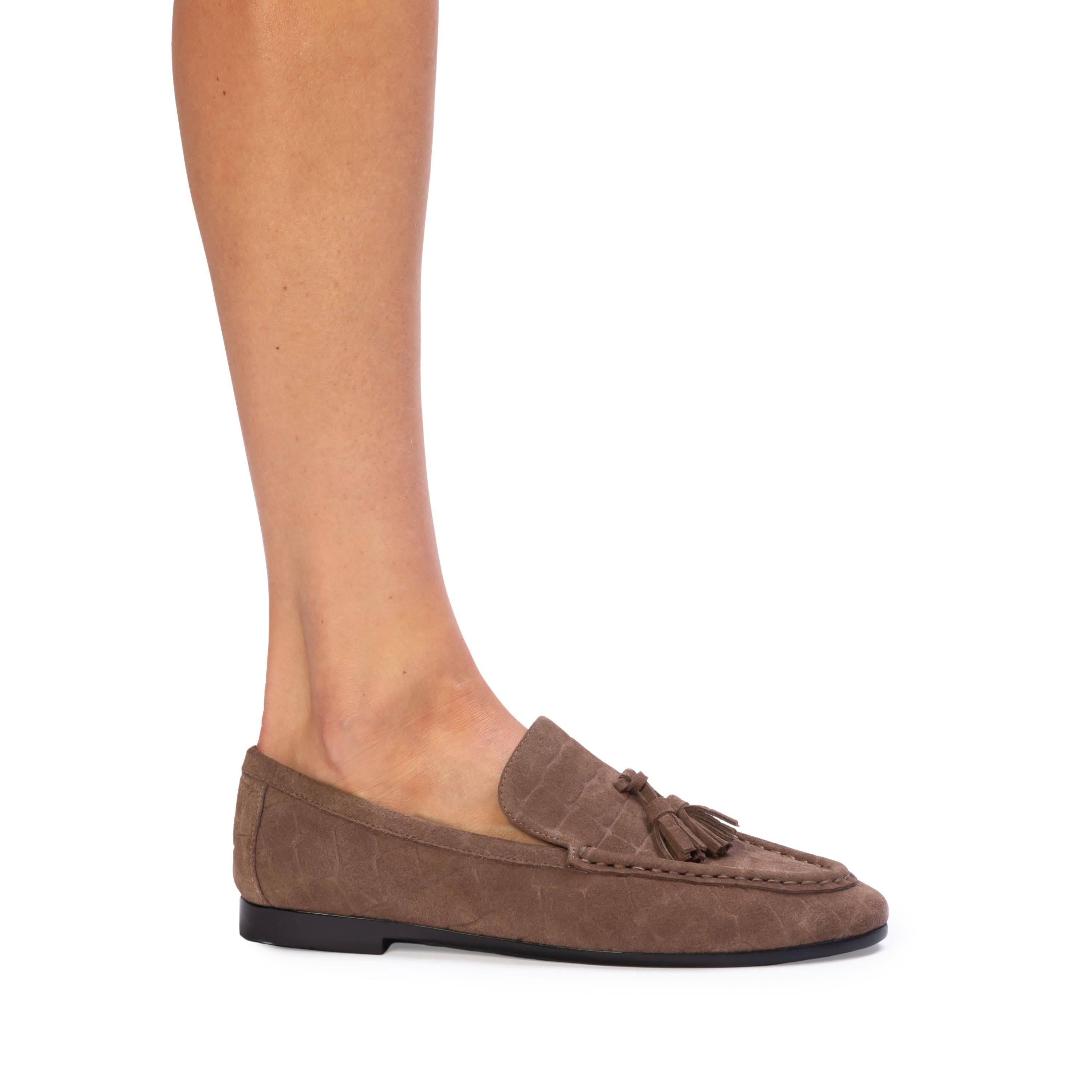 Finn Croc Loafer, Alternate, color, Brown Croc Suede