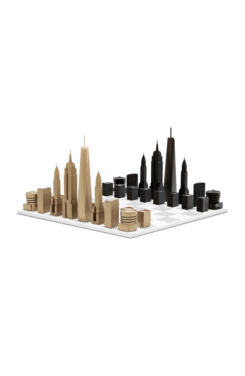 SKYLINE CHESS Chess Set Luxury Bronze New York Edition with Marble Hatch Board, Main, color, 