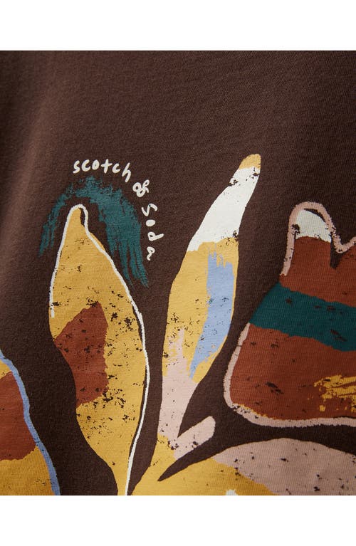 Scotch & Soda Relaxed Fit Roll Cuff Cotton Graphic T-shirt In Brown