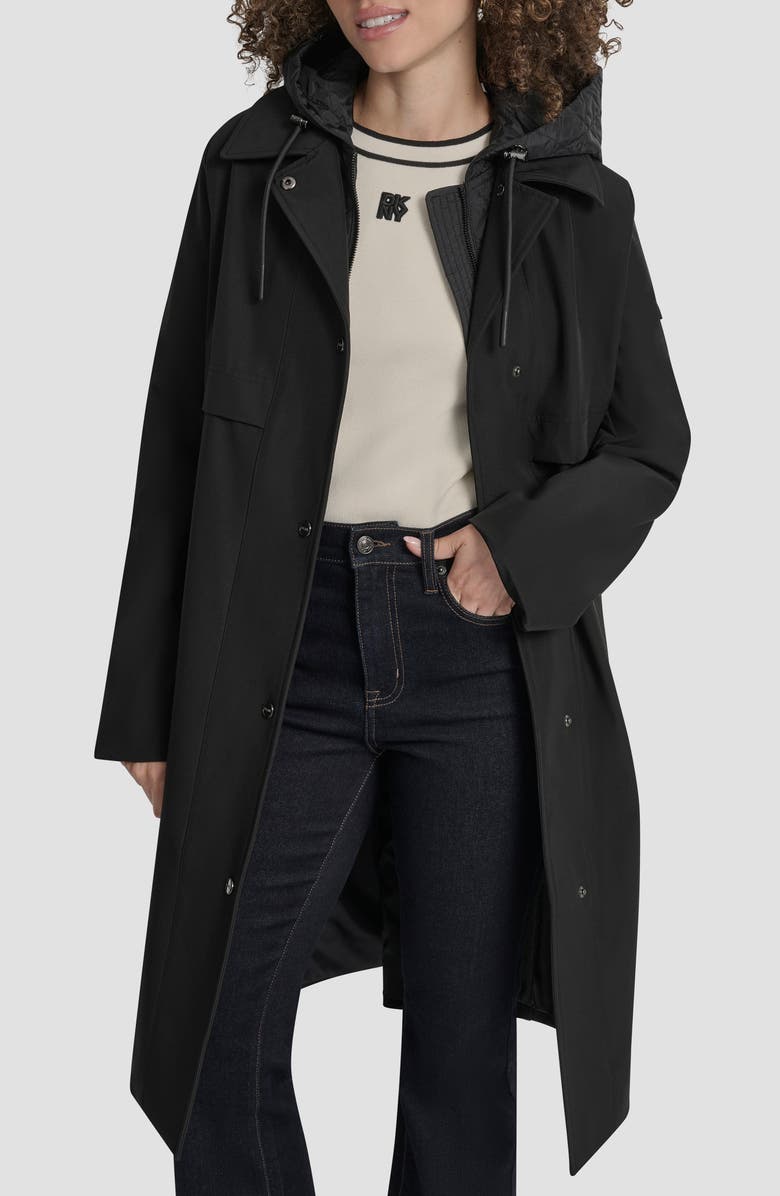 DKNY Softshell Hooded Trench Coat, Alternate, color, Black