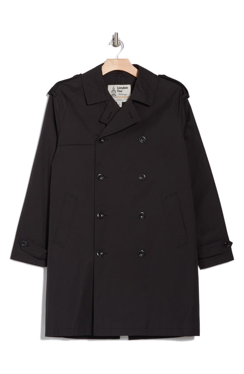 London Fog Double Breasted Water Resistant Trench Coat, Alternate, color, Black