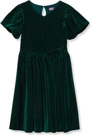 Lands' End Girls Bubble Sleeve Velour Dress