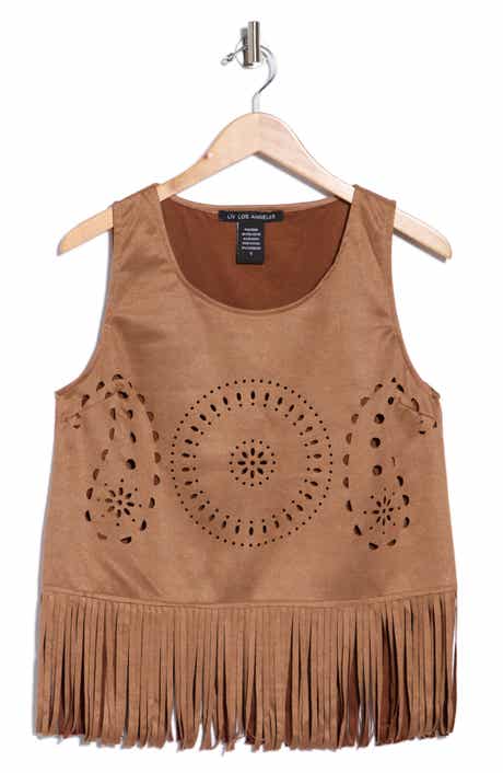 Laser Cut Fringe Faux Suede Tank