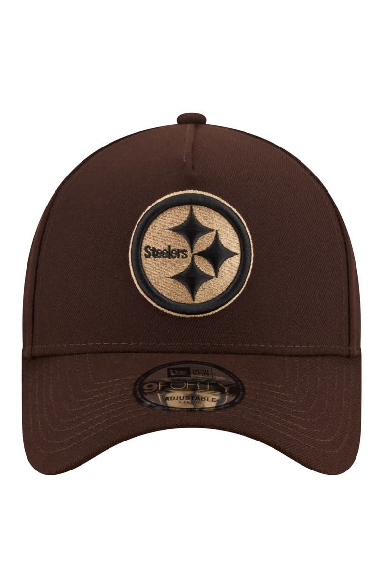 New Era Men's New Era  Dark Brown Pittsburgh Steelers Burnt Wood A-Frame 9FORTY Adjustable Hat, Alternate, color, Dark Brown