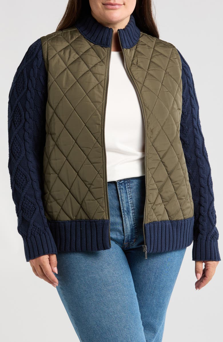Caslon<sup>®</sup> Mixed Media Quilted Sweater Jacket, Main, color,