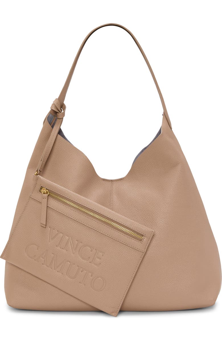 Vince Camuto Jenna Pebble Leather Hobo Bag, Main, color, Medium Brown