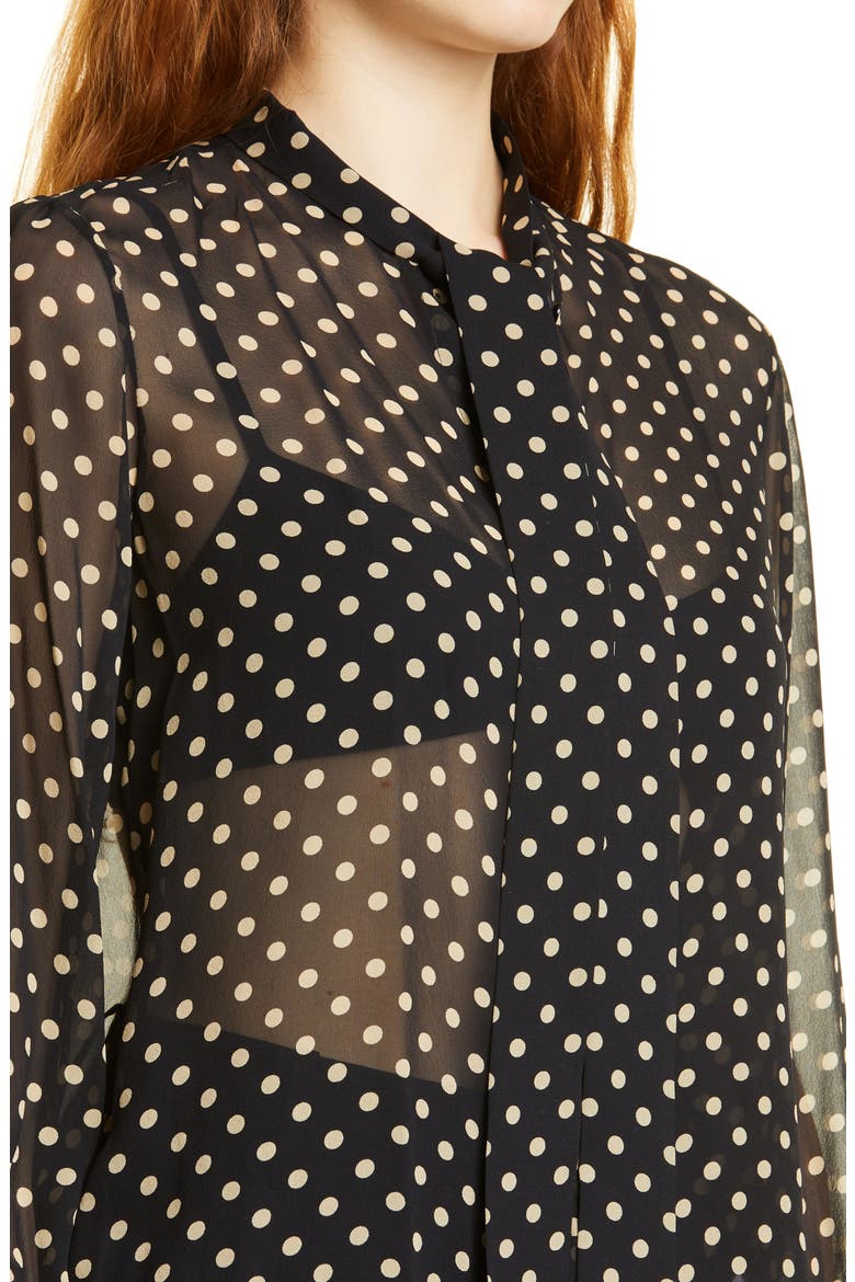 Carina Tie Neck Silk Top, Alternate, color, BLACK/ BEIGE DOT