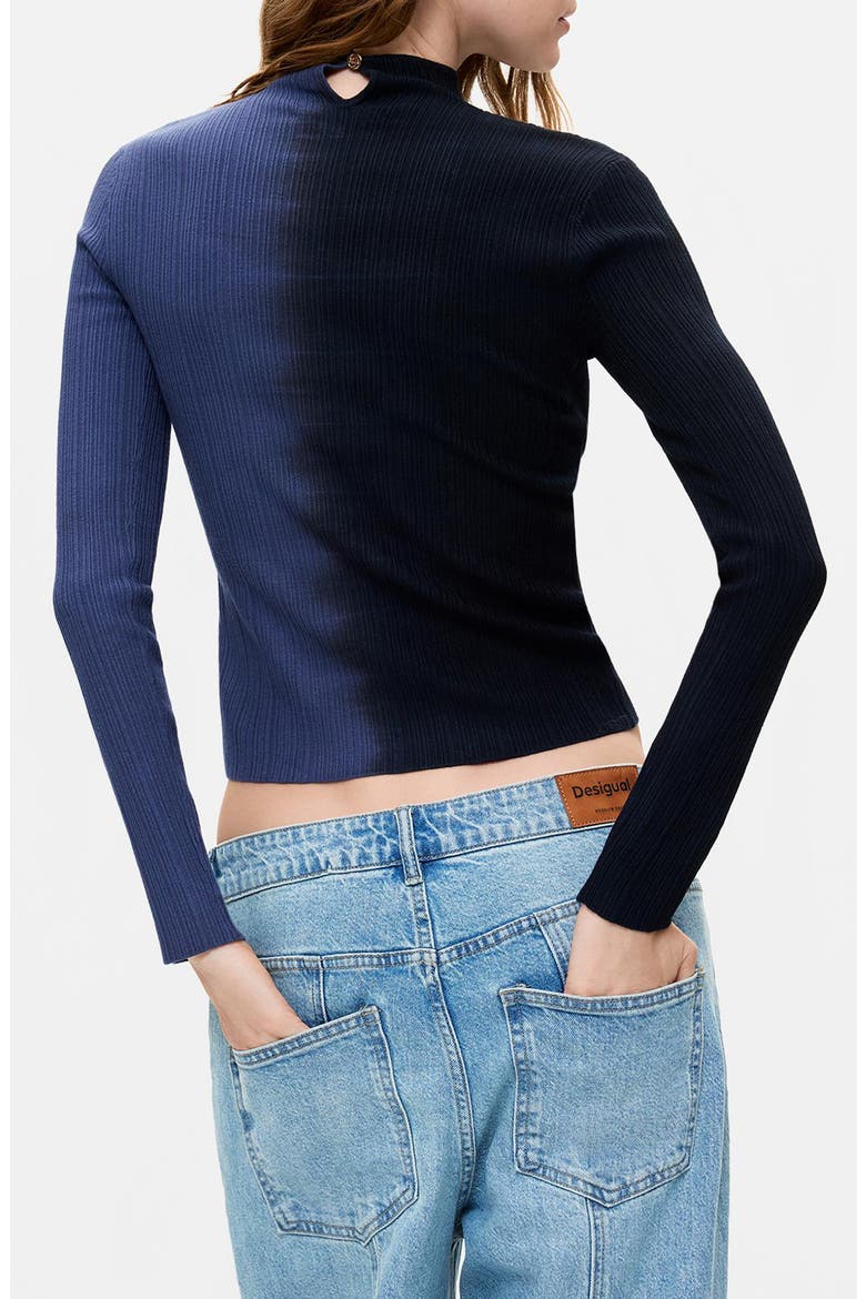 Two-Tone Ribbed Mock Neck Pullover Sweater, Main, color, DARK BLUE