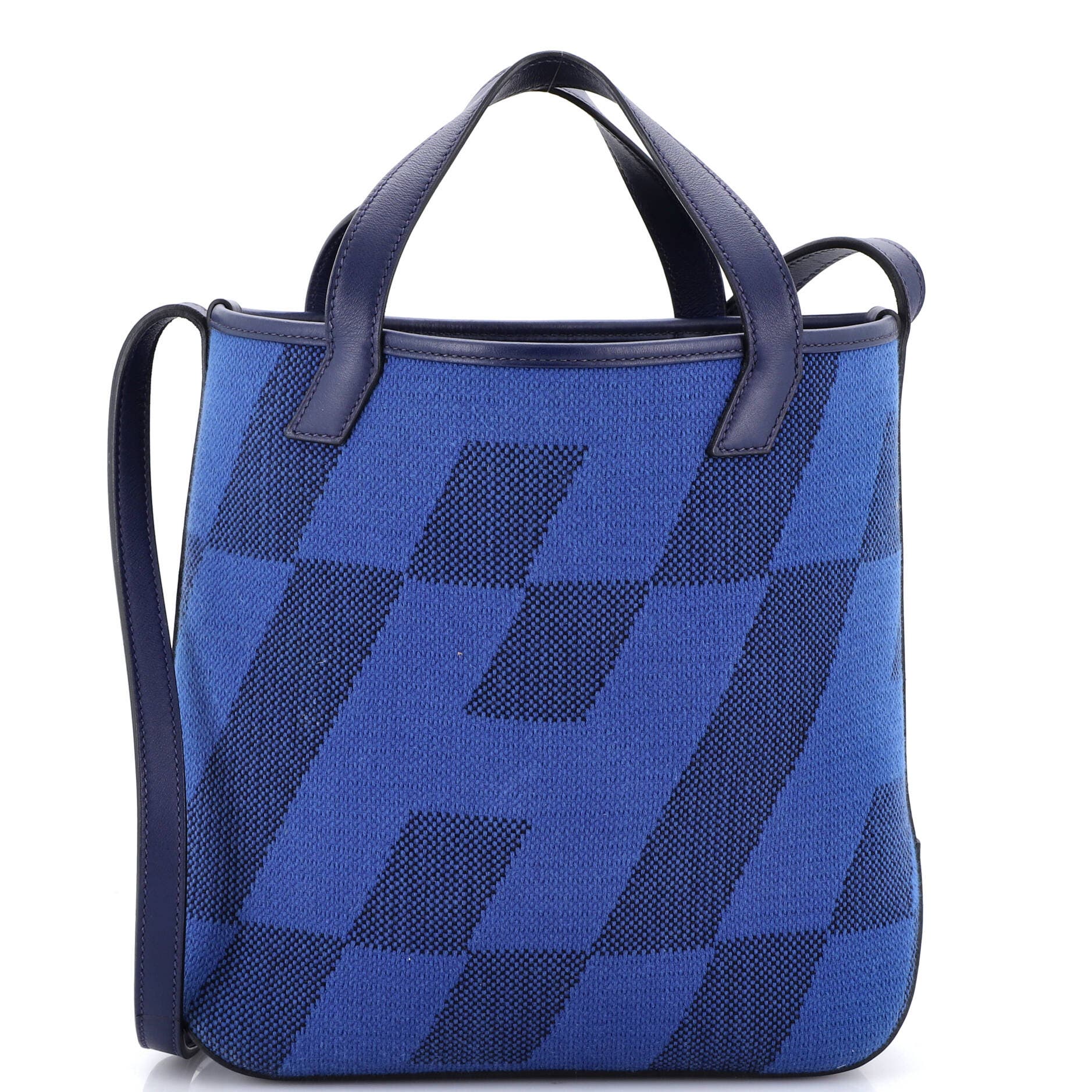 Pre-Owned Hermes Cabas H en Biais Tote Canvas with Leather 27, Main, color, Bleu Saphir