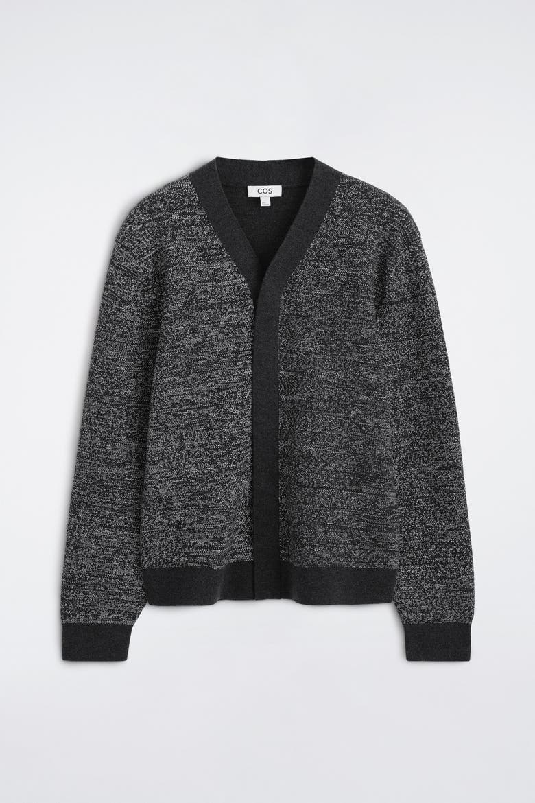 Contrast-Detail Wool V-Neck Cardigan, Alternate, color, GRAY MÉLANGE