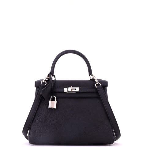 Kelly Handbag Black Togo with Palladium Hardware 25