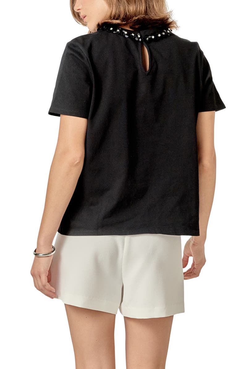 English Factory Beaded Bow Detail Top, Alternate, color, Black