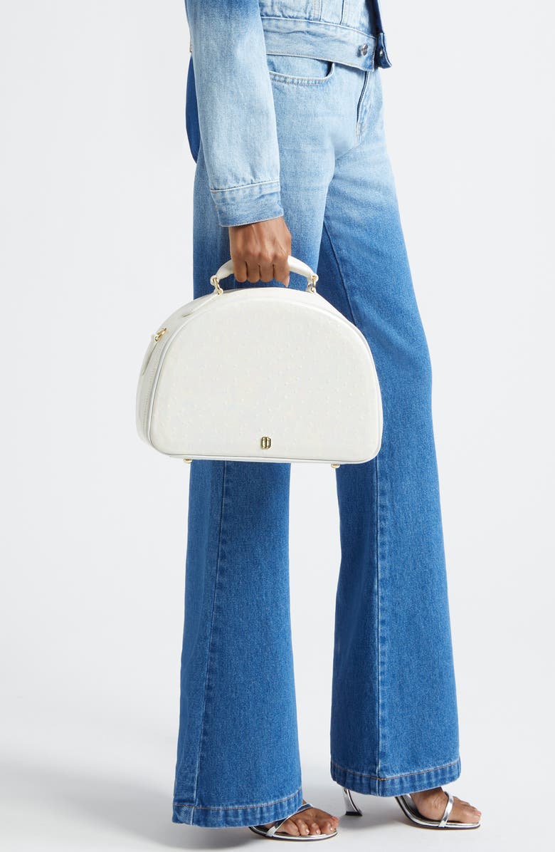 Anima Iris Small Travel Ostrich Embossed Leather Top Handle Bag, Alternate, color,