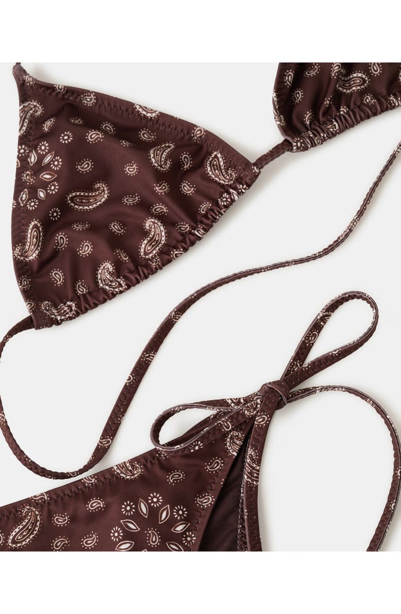 MANGO Paisley Tie Side Bikini Bottoms, Alternate, color, Brown