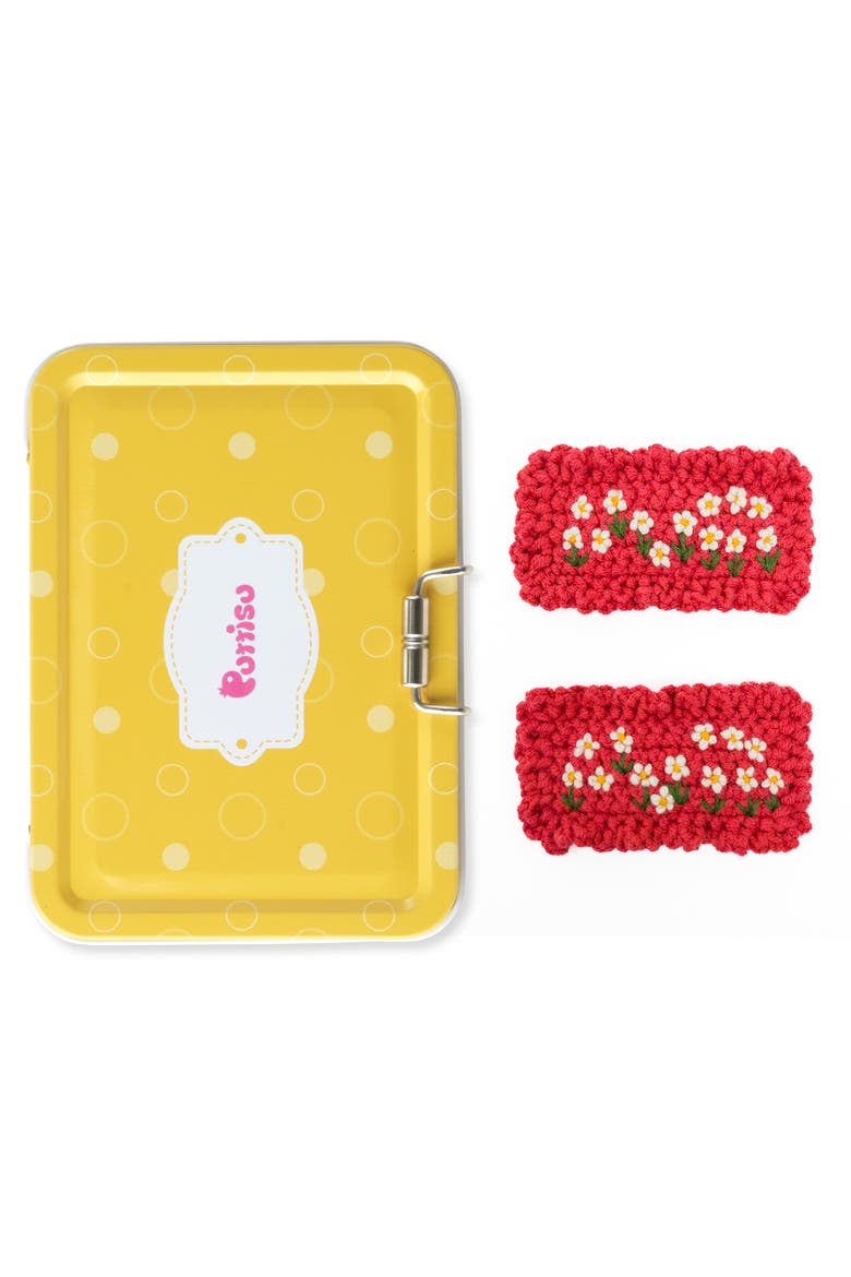 2pc Hand-Crocheted Floral Clip Set, Main, color, Red