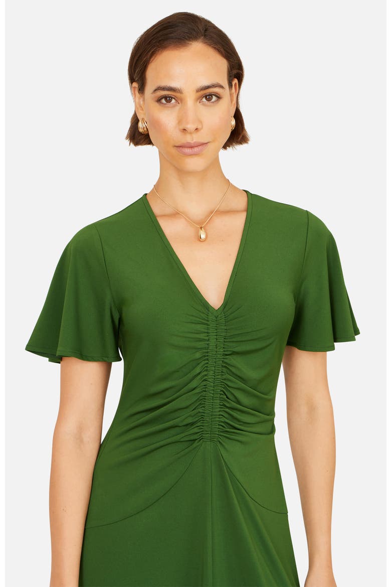 Ruched Front Stretch Midi Dress, Alternate, color, Green